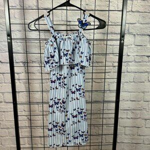 Speechless Girls Blue Butterfly Striped Sundress | Size 10
